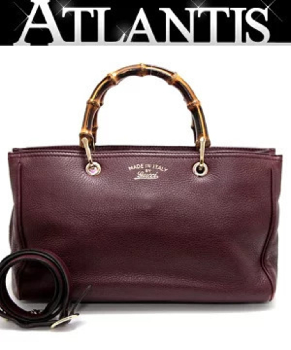 Gucci Bamboo Shopper Tote Bag Leather Bordeaux Purple